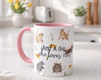 Just A Girl Who loves Rats Mug - Whimsical & Charming Gift, Matching coasters also available.