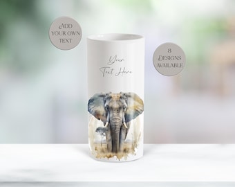 Watercolour Elephant Ceramic Vase/ Flower Pot with Custom text - Indoor Planter