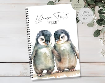 Personalised Penguin Notebook – Watercolour A4/A5 Animal Journal / Diary – Gift for Her, Friend, Penguin Lover – Cute Notepad