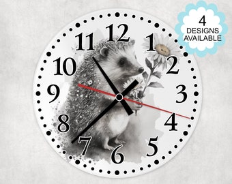 Watercolour Glass Wall Clock - Hedgehog Home Décor - Cute Hedgehog Wall Clock - Charming Nature-Inspired Timepiece