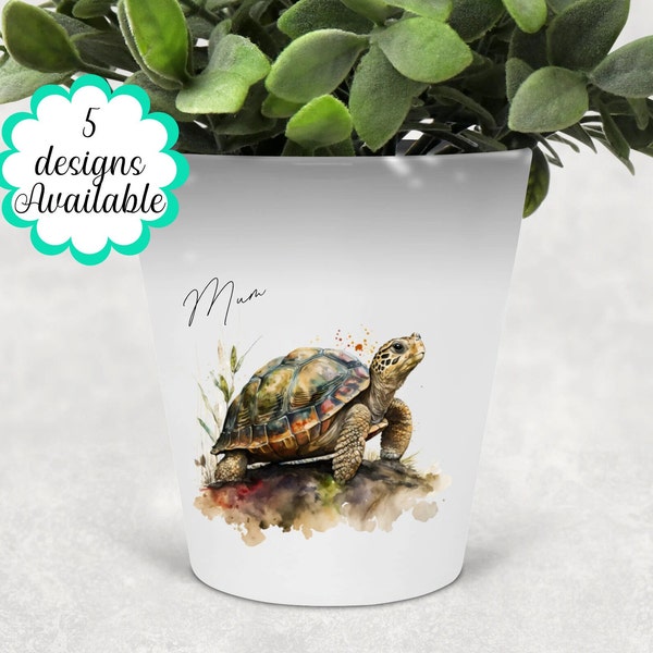 Watercolour Tortoise Plant Pot / Makeup Pot with Custom Name - The Perfect Gift for Tortoise Lovers