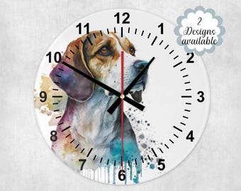 Beautiful Glass Watercolour Beagle Wall Clock – Custom Beagle Dog House Clock – Unique Home Décor – Perfect Gift for Dog Lovers