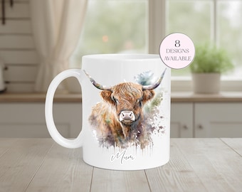 Personalised Highland Cow Mug and Coaster Set - Rustic Coffee Cup Gift for Cow Lover - Farmhouse Kitchen Accessory