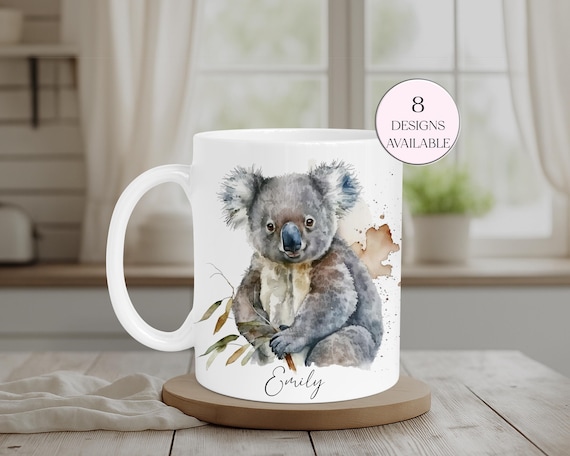 パーソナライズされたコアラのマグカップとコースターセット - 水彩画