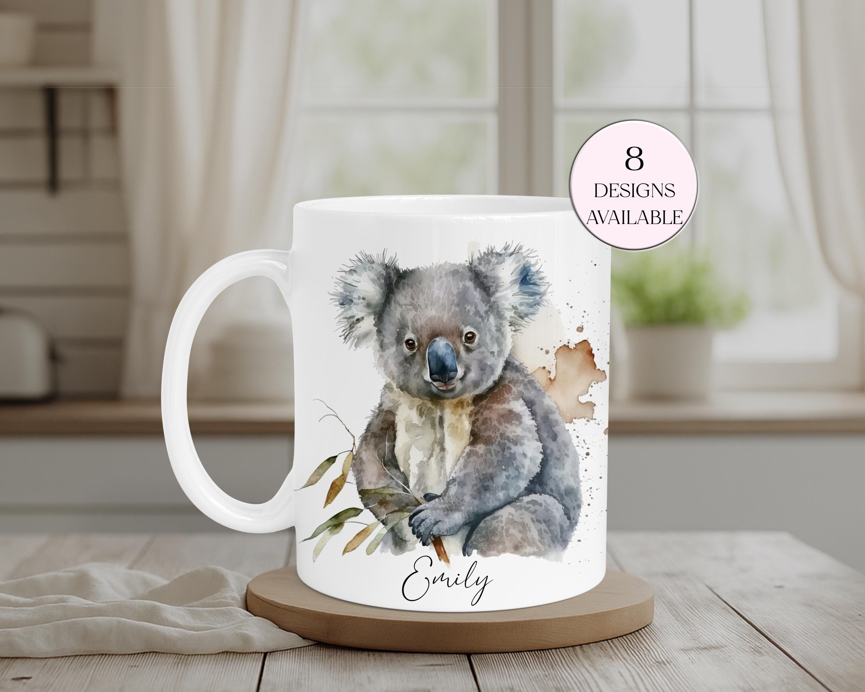 パーソナライズされたコアラのマグカップとコースターセット - 水彩画
