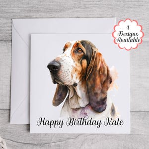 Carte d'anniversaire Basset Hound - Texte modifiable | Carte de voeux personnalisée pour chien | Cadeau basset hound pour toutes les occasions
