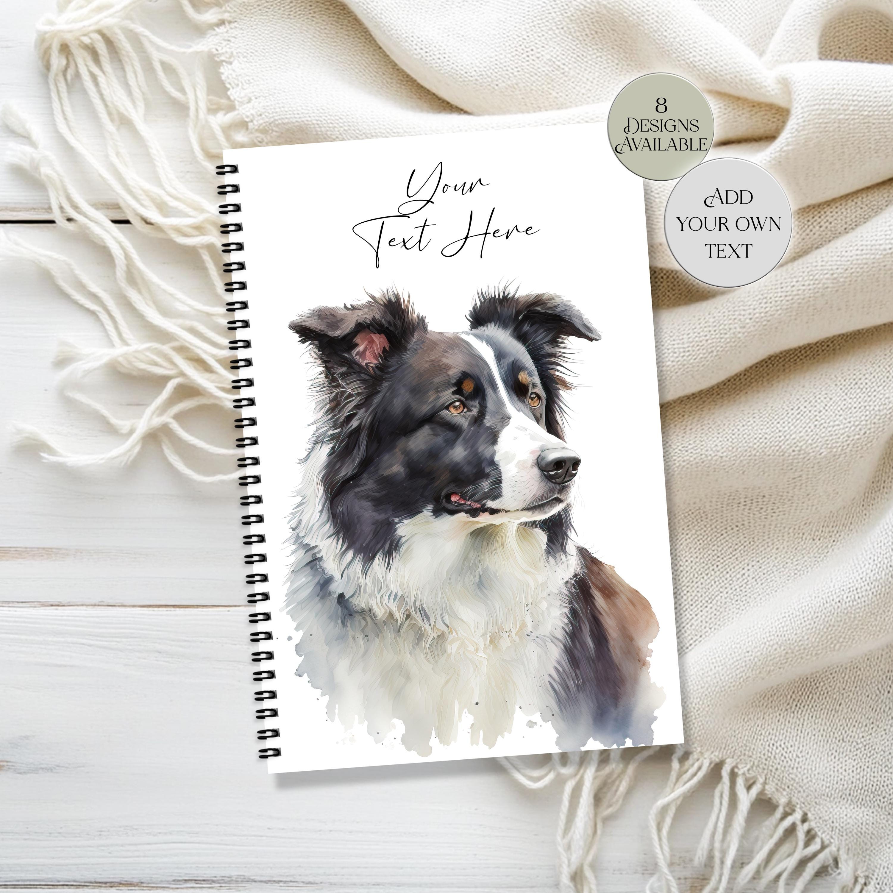 ボーダーコリーの名入れノート – 水彩画風犬柄ジャーナル、A5/A4サイズ