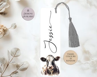 Personalised Metal Cow Bookmark - large Custom Tassel Bookmark - Booklover Gift - Travel Idea.