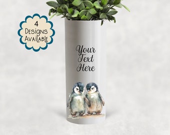 Watercolour Penguin friends Ceramic Vase/ Flower Pot with Custom text - The Perfect Gift for Penguin Lovers