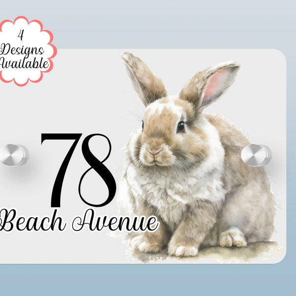 Watercolour Bunny acrylic House Sign. House number. Personalised house sign. New home gift. Rabbit House plaque. Garden décor.