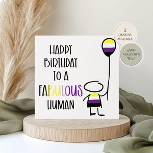 Biglietto di auguri di compleanno non binario personalizzato - Testo modificabile, biglietto di auguri LGBTQ+ gender fluid, regalo non binario