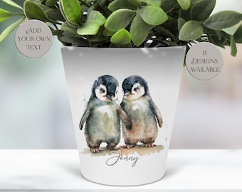 Personalised Watercolour Penguin Plant Pot – Pen Pot / Makeup Brushes Holder, Perfect Gift for Friend - Penguin Lovers - Anniversary Gift
