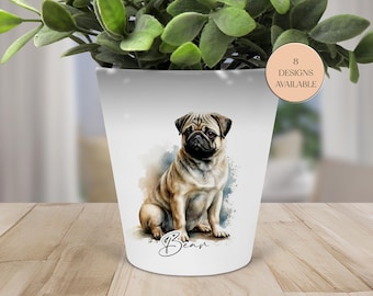 Personalised Pug Plant Pot, Dog Pen Pot / Makeup Brushes Holder - The Perfect Gift for Pug Lovers / Dog memorial Gift