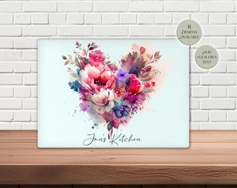 Personalised Floral Heart Glass Chopping Board | Housewarming Gift | Kitchenware