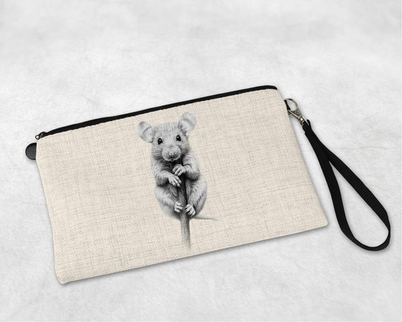 Personalised Rat Themed Linen Effect Makeup Bag / Large Pencil 