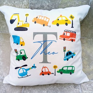 Personalised Vehicle/Cars Cushion - The Perfect Boy's Bedroom Décor - Ideal Gift for Sons/Grandsons/Nephews/Godsons and Special Occasions.