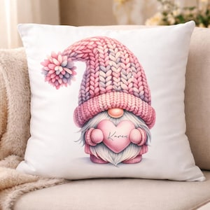 Pink Gonk Cushion, Personalised Gnome Keepsake for all occasions, Soft Cosy Homeware.