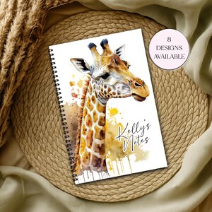 Watercolour Giraffe Notebook | Custom Journal | Unique Stationery | Gift for Giraffe Lovers | Personalized Notepad