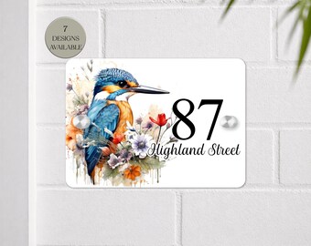 Watercolour Kingfisher House Sign – Custom Number Plaque | New Home Gift | Garden Accessory