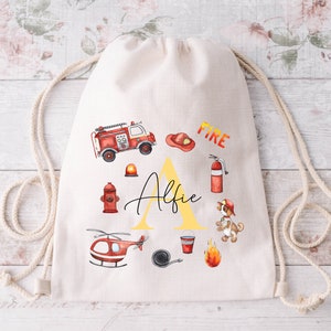Sac à cordon personnalisé pompier et pompier pour garçons | Sac à dos scolaire pour enfants | Sac pour chambre d'enfant | Education physique / Natation / Rentrée scolaire