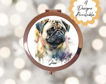 Miroir compact personnalisé Pug Rose Gold - Miroir de vanité portable personnalisé, cadeau de beauté pour elle