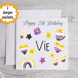 Carte d'anniversaire non binaire personnalisée - Texte modifiable - Cadeau genderfluid et LGBTQ - Cadeau d'anniversaire non binaire, carte de voeux