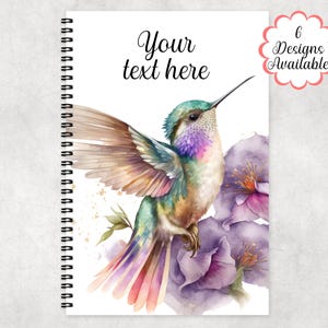 Personalised Hummingbird A5/A4 Notebook - Hummingbird Gift for Her - Custom Notepad, Diary/Journal - Floral Stationery Gift