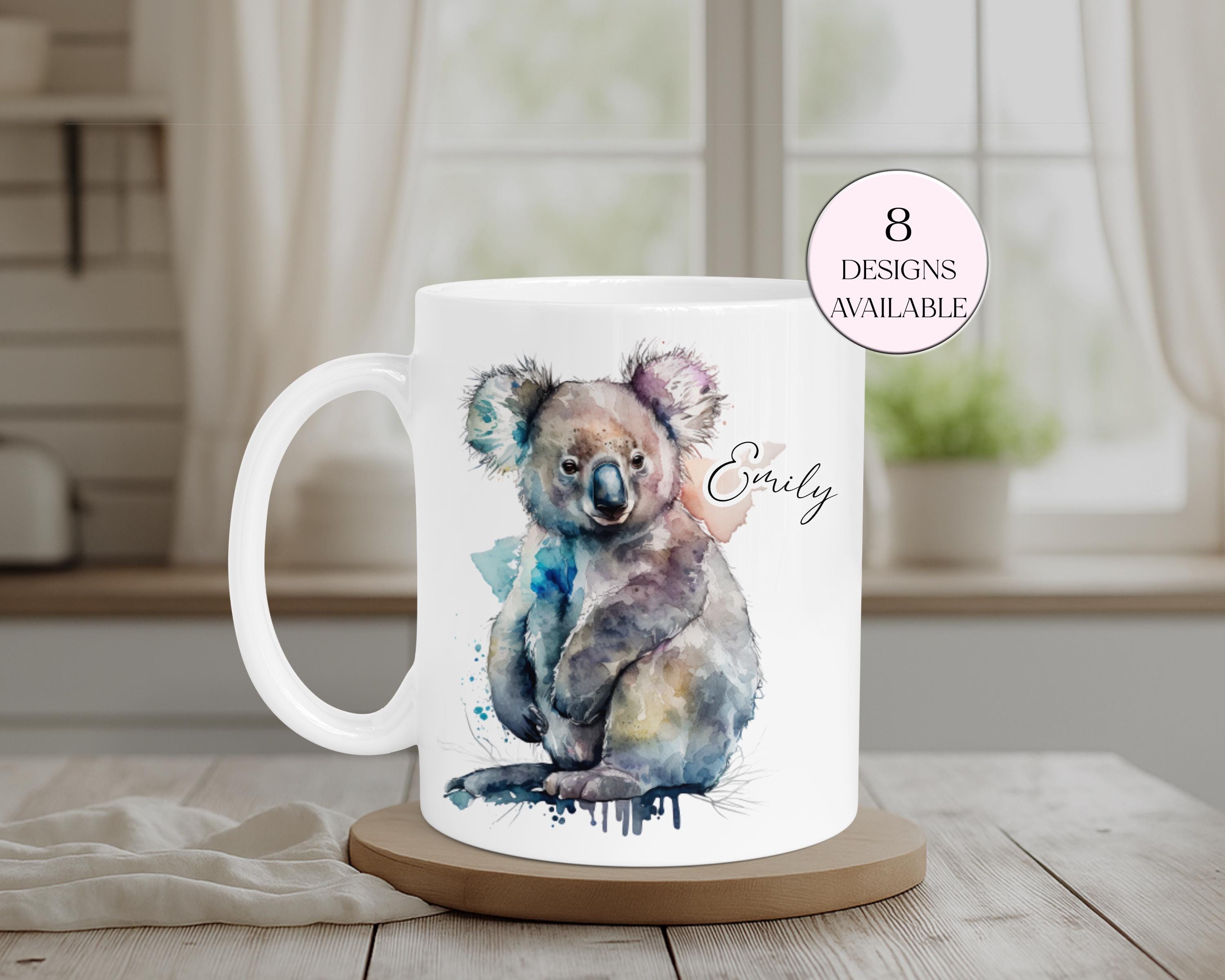 パーソナライズされたコアラのマグカップとコースターセット - 水彩画