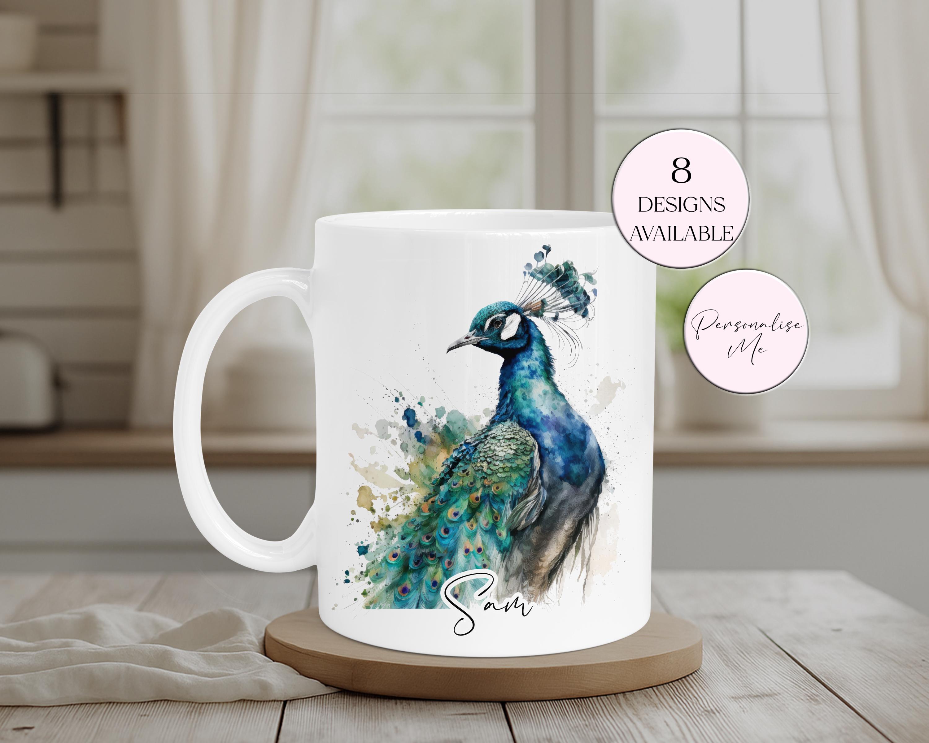 水彩画の孔雀マグカップ＆コースター - 鳥のコーヒーカップ - Etsy 日本