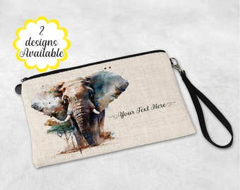 Personalised Elephant Linen Makeup Bag with Strap - Versatile Cosmetic Pouch and Travel Gift - Large Pencil Case or Zip Pouch, for her.