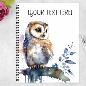 Beautiful Watercolour Owl Notebook A5/A4 – Unique Journal for Owl Lovers, Customizable Notepad - Gift for Her.