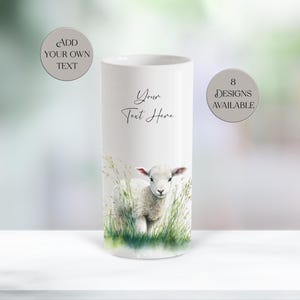 Personalised Lamb Ceramic Vase/ Flower Pot with Custom text - Sheep Gift