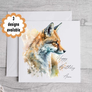 Carte d'anniversaire aquarelle renard - texte modifiable, carte de voeux sur le thème de la forêt pour les amoureux des animaux - personnalisable pour toutes les occasions