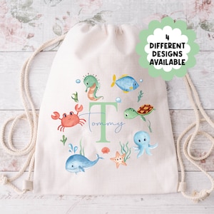 Sac à cordon personnalisé Sea Life pour garçons – École pour enfants, crèche, natation, sac en polyéthylène, cadeau de rentrée sous la mer