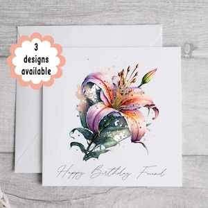 Belle carte d'anniversaire de lys - texte modifiable, carte de voeux florale aquarelle, cadeau de lys personnalisable, cadeau floral imprimable