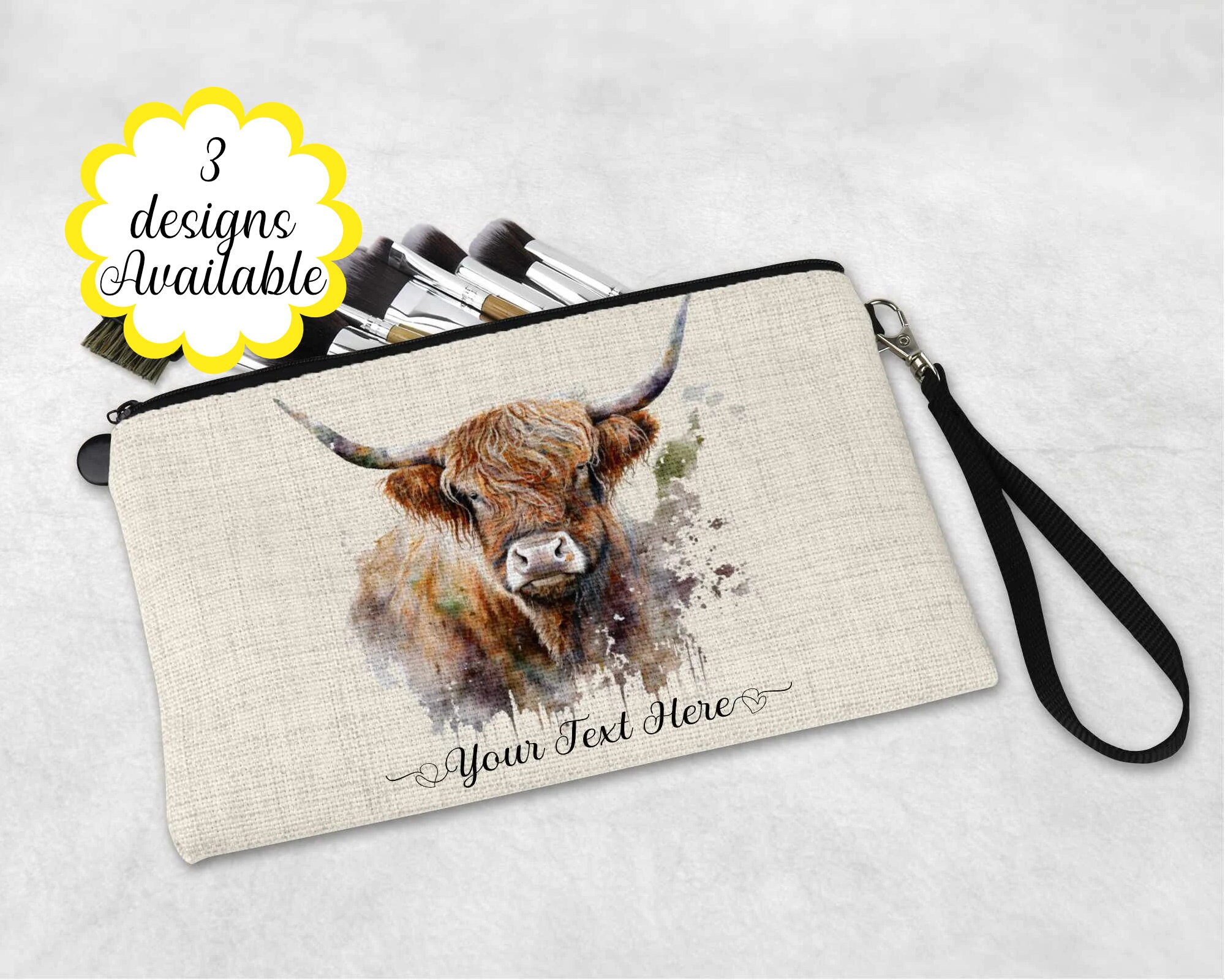Highland Cow Make-up-Tasche Mit Silikon-Perlen – 22,9 X 17,8 Cm, Große Kapazität, Inkl. Schlüsselanhänger