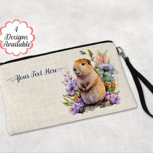 Personalised Linen Capybara Makeup Bag with Strap – Versatile Cosmetic Pouch and Travel Gift – Large Pencil Case or Zip Pouch, for Her