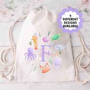 Under the Sea Adventures : sac à cordon personnalisé Sea Life pour fille, parfait pour l'école, la crèche, la natation et plus encore