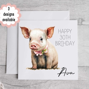 Carte d'anniversaire cochon mignon - Texte modifiable - Voeux cochon pour amateur de cochons - Idée cadeau drôle de porcelet