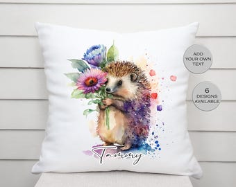 Personalised Hedgehog Cushion - Custom Name Pillow - Hedgehog Lover Gift