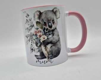 パーソナライズされたコアラのマグカップとコースターセット - 水彩画