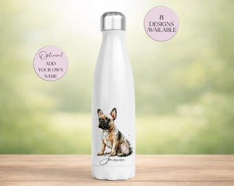 Personalisierte Französische Bulldogge Wasserflasche - Edelstahl - Frenchie Dog Isolierflasche