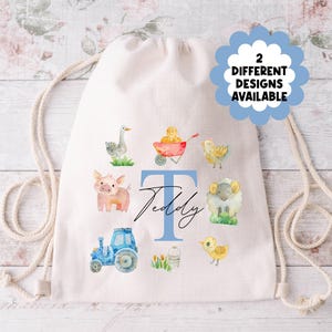 Sac personnalisé avec cordon de serrage pour animaux de la ferme - Sac à dos d'école pour enfants, sac de pépinière / natation / PE, cadeau de rentrée