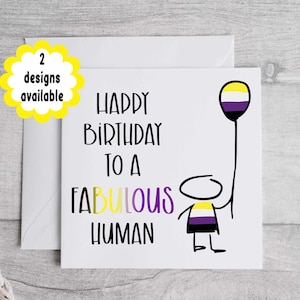 Carte d'anniversaire non binaire personnalisée - texte modifiable, carte de voeux LGBTQ+ fluide, cadeau non binaire