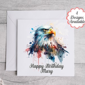 Carte d'anniversaire aquarelle aigle - texte modifiable pour des voeux personnalisés - carte animalière imprimable pour toutes les occasions