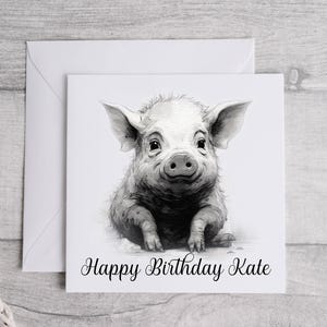 Belle carte d'anniversaire de cochon esquissé | de voeux de porcelet | Cadeau pour maman, elle ou un ami