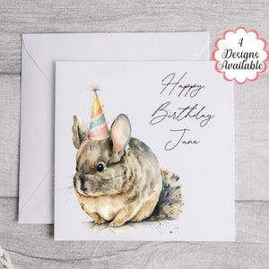 Jolie carte d'anniversaire/vœux pour maman chinchilla, TEXTE MODIFIABLE, 4 modèles disponibles.