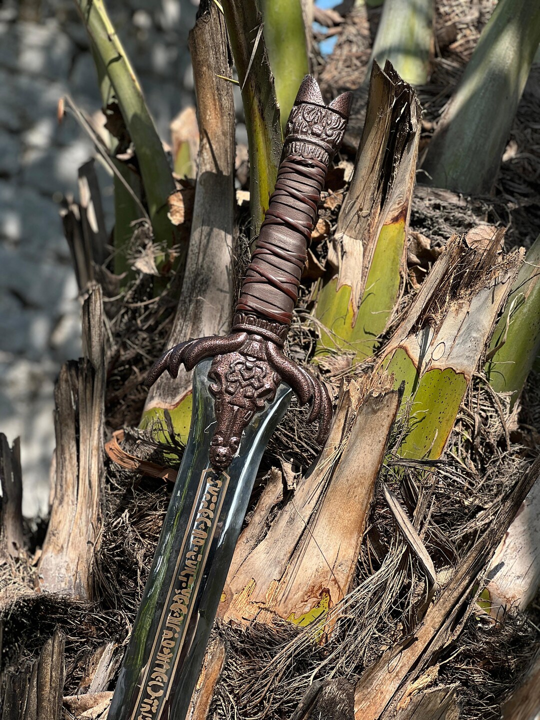 Damascus Conan The Barbarian Sword, The Atlantean Sword, Handmade Damascus Full Tang Conan The Barbarian Costume Sword With Handmade Leather Sheath, Best Coplay Sword, Display Sword, And Gift - PSK304