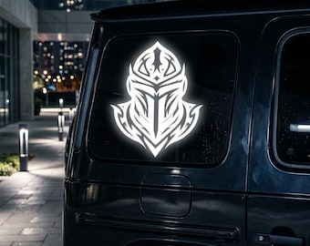 Reflective Knight Helmet Vinyl Decal | Medieval Warrior Sticker | Gothic Armor| Oil Slick Opal Holographic Glitter Patterned 55+  Car Truck