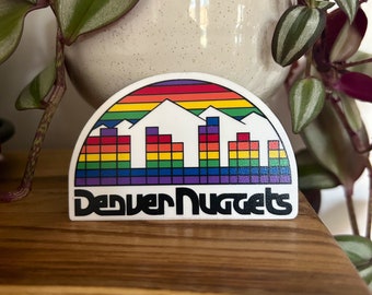 Denver Basketball Rainbow Skyline 1982 - 1993 Vinyl Sticker (100% Waterproof)
